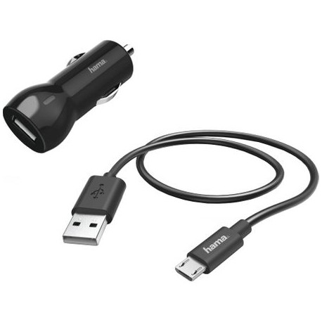 Set incarcare auto Hama: Incarcator Auto si Cablu micro USB, 2.4 A, Negru