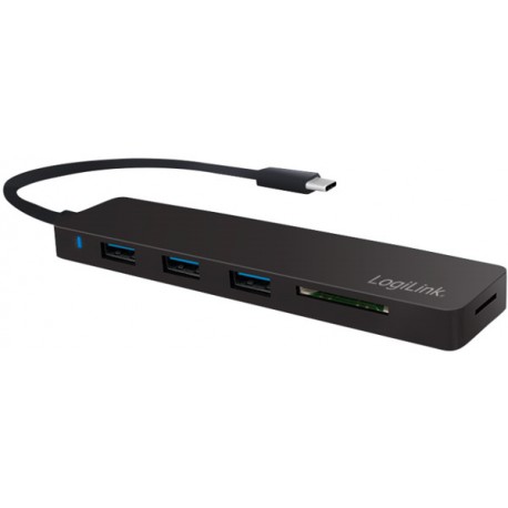Hub USB cu reader de card SD, Logilink, Negru